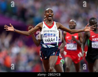 MO FARAH GEWINNT OLYMPIC 5000M FINALE 2012 Stockfoto