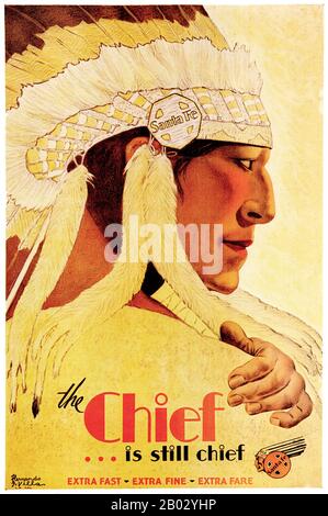 Die Santa Fe and Grand Canyon Railroad (SF&GC) war eine 56 Meilen lange Eisenbahn, die von Williams, Arizona, verlief, um Bergbaugüter und Menschen in die Kupferminen in der Nähe von Anita zu bringen. 1901 wurde die SF&GC bei der Zwangsvollstreckung verkauft und wurde zur Grand Canyon Railway, einer Tochtergesellschaft der Atchison, Topeka and Santa Fe Railway. Heute ist die Strecke eine historische Eisenbahn im Besitz der Grand Canyon Railway, die Ausflüge zum Grand Canyon bietet. Stockfoto