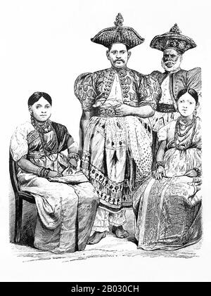 Von 1861 bis 1890 veröffentlichte die Münchner Verlagsgesellschaft von Braun und Schneider Platten historischer und zeitgenössischer Tracht in ihrer Zeitschrift Munchener Bilderbogen. Diese Platten wurden schließlich in Buchform gesammelt und um die Jahrhundertwende in Deutschland und England veröffentlicht. Stockfoto