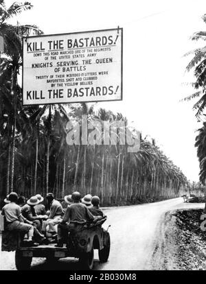 Die Guadalcanal Campaign, auch als Schlacht um Guadalcanal bezeichnet, war eine militärische Kampagne, die zwischen dem 7. August 1942 und dem 9. Februar 1943 auf und um die Insel Guadalcanal im Pazifiktheater des zweiten Weltkriegs ausgetragen wurde Es war die erste Großoffensive der alliierten Streitkräfte gegen das Reich von Japan. Nach sechs Monaten harter Kämpfe gelang es den alliierten Truppen, den japanischen Vormarsch zu stoppen und am 15. Januar 1943 die letzte der japanischen Truppen ins Meer zu treiben. Die amerikanischen Behörden erklärten Guadalcanal am 9. Februar 1943 für gesichert. Stockfoto