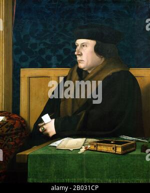 Thomas Cromwell, 1st Earl of Essex, KG (c 1485 - 28. Juli 1540), war ein englischer Jurist und Staatsmann, der von 1532 bis 1540 König Heinrich VIII. Von England als Chief Minister diente. Cromwell war einer der stärksten und mächtigsten Verfechter der englischen Reformation. Er half, eine Aufhebung der Ehe des Königs mit Königin Katharina von Aragon zu vollziehen, um Henry die Heirat mit seiner Mätresse Anne Boleyn zu ermöglichen. Nachdem es 1534 nicht gelungen war, die Zustimmung des Papstes zu dem Antrag auf Aufhebung zu erhalten, billigte das Parlament den Anspruch des Königs, Leiter der abtrünnigen Kirche von England zu sein, und gab damit Heinrich dem autho Stockfoto