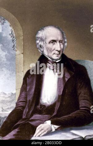 William Wordsworth (7. April 1770 - 23. April 1850) war ein bedeutender englischer Romantischer Dichter, der zusammen mit Samuel Taylor Coleridge mit ihrer gemeinsamen Veröffentlichung Lyrische Ballads (1798) das Romantische Zeitalter in der englischen Literatur begann. Wordsworths magnum Opus gilt allgemein als The Prelude, ein halb-autobiografisches Gedicht seiner frühen Jahre, das er mehrmals überarbeitete und erweiterte. Wordsworth war Großbritanniens Poet Laureate von 1843 bis zu seinem Tod 1850. Stockfoto