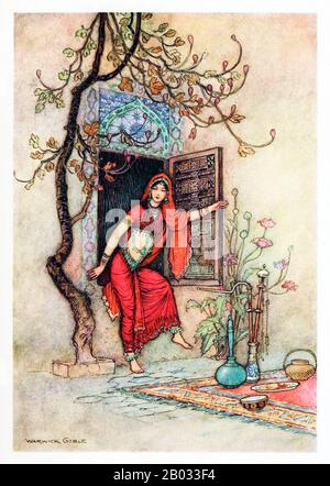 Warwick Goble (* 22. November 1862 in London; † 22. Januar 1943) war ein Illustrator von Kinderbüchern. Er spezialisierte sich auf orientalistische und indische Themen. Goble wurde in Dalston im Norden Londons als Sohn eines Geschäftsreisenden geboren und an der City of London School und der Westminster School of Art ausgebildet und Ausgebildet. Er arbeitete für einen Drucker, der sich auf Chromolithographie spezialisiert hatte und an der Pall Mall Gazette und der Westminster Gazette mitwirkte. Er wurde im Jahr 1909 Resident Gift Book Illustrator für MacMillan und produzierte Illustrationen für Die Wasserbabys, Green Willow und Andere japanische Märchen, The Co Stockfoto