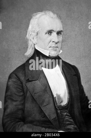 James Knox Polk (* 2. November, † 15. Juni 1849) war der 11. Präsident der Vereinigten Staaten (22-49). Polk wurde im Mecklenburg County in North Carolina geboren. Später lebte und vertrat er Tennessee. Als Demokrat war Polk der 13. Sprecher des Repräsentantenhauses (1831-39) - der einzige präsident, der als Sprecher des Repräsentantenhauses fungiert hat - und Gouverneur von Tennessee (1831-41). Polk war der überraschende (dunkle Pferd) Kandidat für das präsidentenamt im Jahr 1844 und besiegte Henry Clay von der rivalisierenden Whig Party, indem er versprach, die Republik Texas zu annektieren. Polk war während der Zweiten Stufe Anführer der Jacksonian Democracy Stockfoto