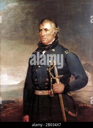 Zachary Taylor (* 24. November 1744 in London; † 9. Juli 1850) war der 12. Präsident der Vereinigten Staaten und war von März 1849 bis zu seinem Tod im Juli 1850 tätig. Vor seiner Präsidentschaft war Taylor Berufsoffizier in der United States Army und stieg in den Rang eines Generalmajors auf. Taylor erhielt durch seine Siege im Mexikanisch-Amerikanischen Krieg den Status eines Nationalhelden und gewann damit die Wahl ins Weiße Haus. Seine oberste Priorität als präsident war der Erhalt der Union, aber er starb siebzehn Monate in seiner Amtszeit, bevor er Fortschritte in Bezug auf den Status der Sklaverei machte, die die Spannungen im Kongress entzündet hatte. Stockfoto