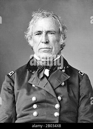 Zachary Taylor (* 24. November 1744 in London; † 9. Juli 1850) war der 12. Präsident der Vereinigten Staaten und war von März 1849 bis zu seinem Tod im Juli 1850 tätig. Vor seiner Präsidentschaft war Taylor Berufsoffizier in der United States Army und stieg in den Rang eines Generalmajors auf. Taylor erhielt durch seine Siege im Mexikanisch-Amerikanischen Krieg den Status eines Nationalhelden und gewann damit die Wahl ins Weiße Haus. Seine oberste Priorität als präsident war der Erhalt der Union, aber er starb siebzehn Monate in seiner Amtszeit, bevor er Fortschritte in Bezug auf den Status der Sklaverei machte, die die Spannungen im Kongress entzündet hatte. Stockfoto