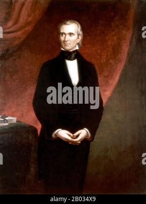 James Knox Polk (* 2. November, † 15. Juni 1849) war der 11. Präsident der Vereinigten Staaten (22-49). Polk wurde im Mecklenburg County in North Carolina geboren. Später lebte und vertrat er Tennessee. Als Demokrat war Polk der 13. Sprecher des Repräsentantenhauses (1831-39) - der einzige präsident, der als Sprecher des Repräsentantenhauses fungiert hat - und Gouverneur von Tennessee (1831-41). Polk war der überraschende (dunkle Pferd) Kandidat für das präsidentenamt im Jahr 1844 und besiegte Henry Clay von der rivalisierenden Whig Party, indem er versprach, die Republik Texas zu annektieren. Polk war während der Zweiten Stufe Anführer der Jacksonian Democracy Stockfoto