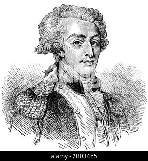 Marie-Joseph Paul Yves Roch Gilbert du Motier, Marquis de Lafayette (6. September 1757 - 20. Mai 1834), in den USA oft einfach nur als Lafayette bekannt, war ein französischer Aristokrat und Militäroffizier, der im amerikanischen Unabhängigkeitskrieg kämpfte. Lafayette, ein enger Freund von George Washington, Alexander Hamilton und Thomas Jefferson, war eine Schlüsselfigur in der französischen Revolution von 1789 und der Julirevolution von 1830. Stockfoto