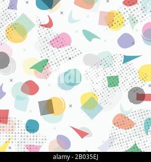 Abstraktes farbenfrohes memphis-design mit geometrischem Muster im Hintergrund. Dekorieren für Werbung, Poster, Grafiken, Vorlagendesign, Druck. Stock Vektor