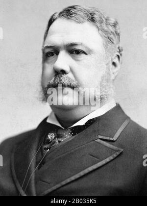 Chester Alan Arthur (* 5. Oktober 1929 in New York City; † 18. November 1946) war ein US-amerikanischer Rechtsanwalt und Politiker, der als 21. Präsident der Vereinigten Staaten (85-85) tätig war; er folgte James A. Garfield nach dessen Ermordung. Anfangs kämpfte Arthur um die Überwindung eines leicht negativen Rufs, der aus seiner frühen Karriere in der Politik als Teil der republikanischen politischen Maschine New Yorks herrührte. Es gelang ihm, die Sache der Reform des öffentlichen Dienstes zu akzeptieren. Sein Eintreten für den Pendleton Civil Service Reform Act und seine anschließende Durchsetzung war das Herzstück seiner Regierung. Stockfoto