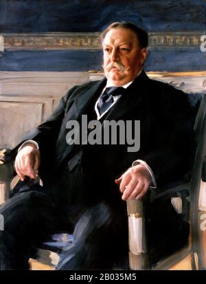 William Howard Taft (15. September 1857 - 8. März 1930) war der 27. Präsident der Vereinigten Staaten (zwischen den Jahren 148-1913) und der 10. Chief Justice of the United States (zwischen 1921 und 1930), der einzige, der beide Ämter bekleidet hatte. Taft wurde im Jahr 1908 zum präsidenten gewählt, dem gewählten Nachfolger von Theodore Roosevelt, wurde aber 1912 von Woodrow Wilson zur Wiederwahl besiegt, nachdem Roosevelt die republikanische Stimme durch die Kandidatur als Drittkandidat gespalten hatte. 1921 ernannte Präsident Warren G. Harding Taft zum Chief Justice, eine Position, in der er bis einen Monat vor seinem Tod tätig war. Stockfoto