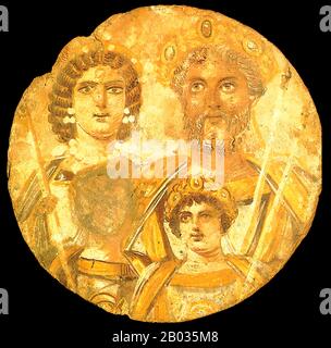 Septimius Severus (145-211 CE) wurde in der römischen Provinz Africa geboren und entwickelte sich durch die übliche Ämterfolge (der "cursus honorum") während der Regierungszeit von Marcus Aurelius und Commodus stetig weiter. Er war Gouverneur von Pannonia Superior, als ihn das Wort von Pertniax' Ermordung und Didius Julianus' Beitritt 193 CE erreichten. Als Reaktion auf Julianus' umstrittenen Beitritt durch den Kauf des Kaisertums in einer Auktion stiegen viele Rivalen auf und erklärten sich zum Kaiser, wobei Severus einer von ihnen war und das als Das Jahr der Fünf Kaiser bezeichnete begann. Severus eilt nach Rom Stockfoto