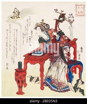 Totoya Hokkei war ein japanischer Druckerei-Zeichner und Buchillustrator. Er studierte zunächst Malerei bei Kano Yesen (1735-1808), dem Leiter der Kobikicho-Filiale der Kano-Schule und Okaeshi (offizieller Maler) beim Tokugawa-Shogunat. Zusammen mit Teisai Hokuba (71-1844) war Hokkei einer der besten Schüler von Katsushika Hokusai. Stockfoto