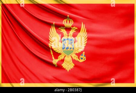 Realistische Flagge Montenegro über die gewellte Oberfläche des Gewebes Stockfoto