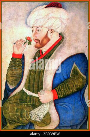 Mehmed II. Oder Sultan Mehmed der Conqueror (30. März 1432 - 3. Mai 1481) war zweimal Sultan des Osmanenreiches, zunächst für kurze Zeit von 1444 bis September 1446, später von Februar 1451 bis 1481. Im Alter von 21 Jahren erobert er das Königreich von Istanbul und beendet das byzantinische Reich, indem er den ottonischen Staat in ein Reich verwandelt. Mehmed setzte seine Eroberung in Asien fort, mit der anatolischen Wiedervereinigung, und in Europa, bis nach Bosnien und Kroatien. Mehmed II. Gilt in der Türkei als Nationalhelden, unter anderem in Istanbul Fatih Sultan Mehmet Bridge, Fatih University und Fatih C Stockfoto