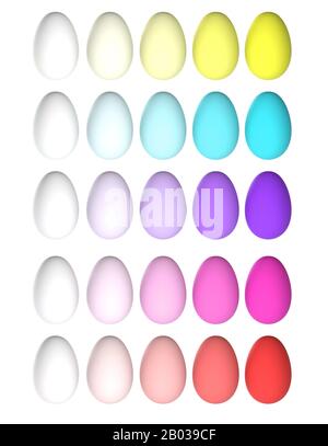 Bunte Eier auf weißem Hintergrund, ideal für Postkarten und hintergründe mit oster-motiven Stockfoto