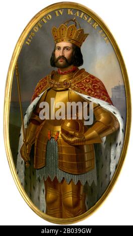 Otto IV. (1175-1218) war der dritte Sohn des aufständischen Herzog Heinrich des Löwen sowie Neffe und Pflegesohn von König Richard Lionheart von England. Er wurde von Richard in England geboren und großgezogen und deshalb halten ihn viele für den ersten ausländischen König Deutschlands. Als Kaiser Heinrich VI. Im Jahr 1197 starb, wählten einige der Fürsten, die sich gegen die staufische Dynastie stellten, Otto im Jahr 1198 zum König. Ottos Wahl löste einen Bürgerkrieg zwischen sich und Philipp von Schwaben aus, Bruder von Kaiser Heinrich und wahrer Kläger für die Krone Deutschlands. Ottos Kräfte waren zunächst siegreich, aber sein Ereignis in der Lage Stockfoto