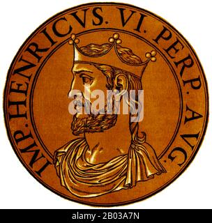 Heinrich VI. (1165-1197) war der zweite Sohn von Kaiser Friedrich I. und heiratete 1186 die Tochter des verstorbenen normannischen Königs Roger II. Von Sizilien, Konstanz von Sizilien. Als sein Vater 1190 starb, wurde er König von Deutschland und heiliges Römisches Kaiser im Jahr 1191. Stockfoto