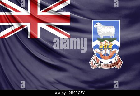 Realistische Flagge der Falklandinseln an den gewellten Oberfläche des Gewebes Stockfoto