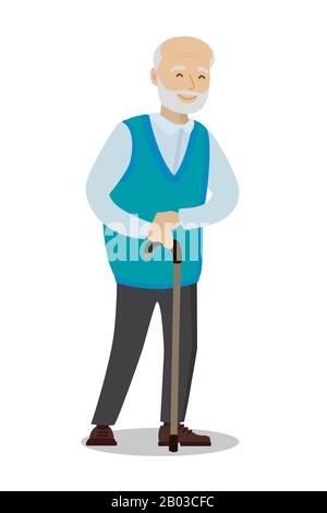 Alter Mann, Rentner.Großvater isoliert auf weißem Hintergrund.Cartoon Vector Illustration Stock Vektor