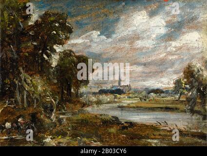 John Constable, Kathedrale von Salisbury aus dem Fluss Nadder, Landschaftsgemälde, um das Jahr 1829 Stockfoto