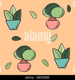 Niedliche Hand gezeichnete Topfpflanzen nahtlose Muster Hintergrund Illustration Stockfoto