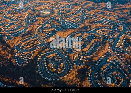 Luftbild der Vorortgegend in den USA Stockfoto