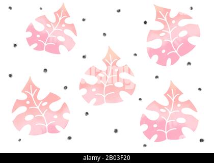 Cute rosa Aquarell Monstera Blätter tropischen nahtlose Muster Hintergrund Illustration Stockfoto