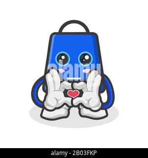 Das Maskottchen der Einkaufstasche ist im Stil der Liebe zu seiner Hand Stock Vektor