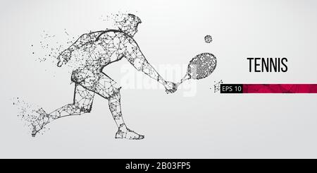 Abstrakte Silhouette des Tennisspielers, männlich mit Ball und Schläger. Flacher Neon-Draht umreißt geometrisch. Vektor Stock Vektor