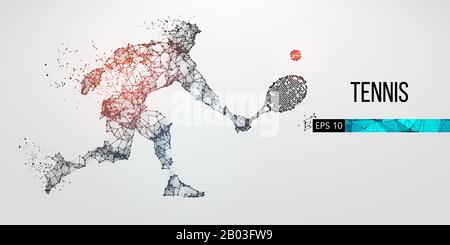 Abstrakte Silhouette des Tennisspielers, männlich mit Ball und Schläger. Flacher Neon-Draht umreißt geometrisch. Vektor Stock Vektor