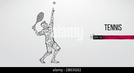 Abstrakte Silhouette des Tennisspielers, männlich mit Ball und Schläger. Flacher Neon-Draht umreißt geometrisch. Vektor Stock Vektor