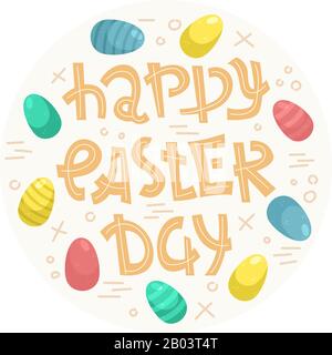 Vector osterbeschriftung mit Ostereiern mit Dohlen - Fröhlicher Ostertag. Stock Vektor