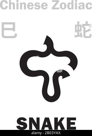 Astrologie-Alphabet: Schlangenzeichen [蛇] des chinesischen Tierkreises. Chinesisches Zeichen, hieroglyphisches Zeichen (Symbol). Stock Vektor