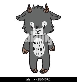 Niedliche lustige lächelnde Ziege in naivem Stil Vektorclipart. Alpine Baby billy Goat mit Hörnern. Kawaii lustige Tierillustration . Isolierte Tiere Stock Vektor