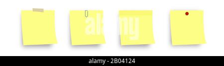 Vier gelbe Blätter gelb isoliert auf weiß Stockfoto