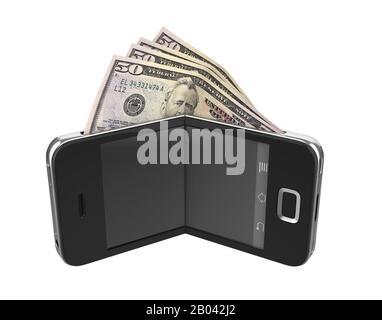 Handy mit Geld (Digital Wallet Concept) Stockfoto