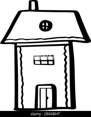 Süßes Haus in handgezeichneter Doodle-Art isoliert auf weißem Hintergrund. Vector Outline Stock Illustration Architecture. Stock Vektor