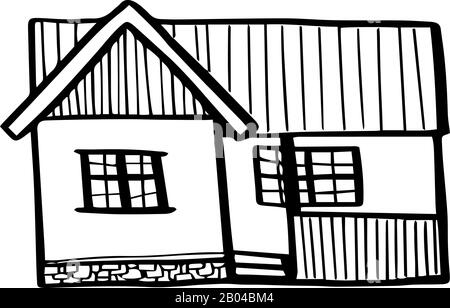 Süßes Haus in handgezeichneter Doodle-Art isoliert auf weißem Hintergrund. Vector Outline Stock Illustration Architecture. Stock Vektor