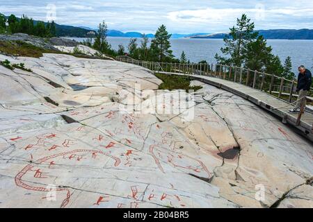 Prähistorische Felsritzungen in Alta, Norwegen. Stockfoto