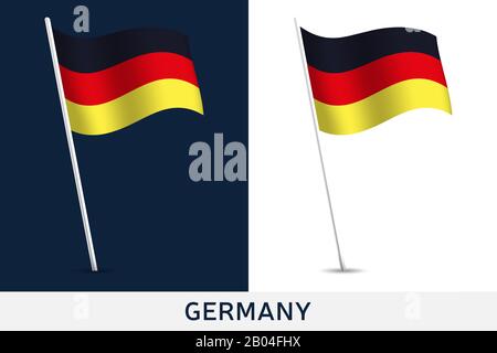 Vektorfahne Deutschland. Schwenkende Nationalflaggen Deutschlands isoliert auf weißem und dunklem Hintergrund. Offizielle Farben und Anteil der Flagge. Vektor illustratio Stock Vektor