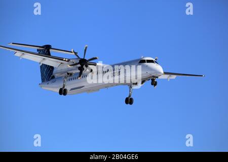 DHC-8 Porter Airlines C-GLQD Landing at YOW, Ottawa, Canada, 17. Februar 2020 Stockfoto