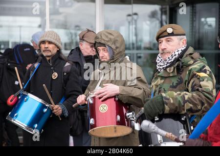 Extinction Rebellion am 18. Februar 2020 Protestiert am Schlumberger Building, Cambridge, Großbritannien Stockfoto