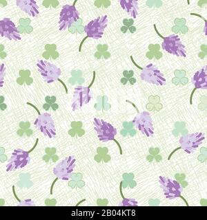 Rosa Kleeblatt blüht auf pastellgrünem Hintergrund nahtlos vektorförmig Stock Vektor