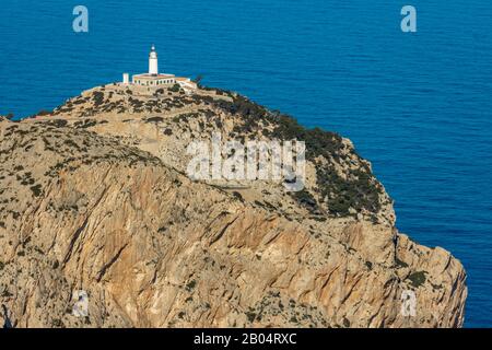 Luftbild, Insel, Halbinsel Cap Formentor, Far de Formentor, Leuchtturm, Pollença, Mallorca, Balearen, Spanien, Europa, Aussichtsplattform, Ca Stockfoto