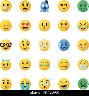 Emojis Gesichter flacher Stil Symbol Set Design, Cartoon Ausdruck niedlich Emoticon Charakter Profil Gesichts-Spielzeug schmückend und soziale Medien Thema Vector Illustration Stock Vektor