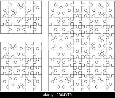 Abbildung von drei verschiedenen weißen Puzzles, separate Teile Stockfoto