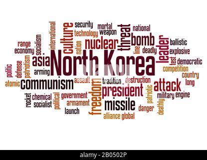 Nordkoreanisches Wort Cloud Konzept auf weißem Hintergrund. Stockfoto