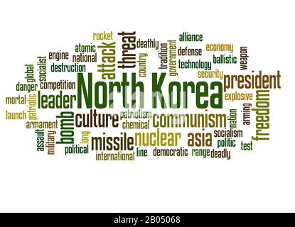 Nordkoreanisches Wort Cloud Konzept auf weißem Hintergrund. Stockfoto