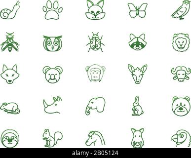 Gradientenstil Icon Set Design, Biodiversität Tiere leben natürliche Natur und schmückendes Thema Vektor-Illustration Stock Vektor